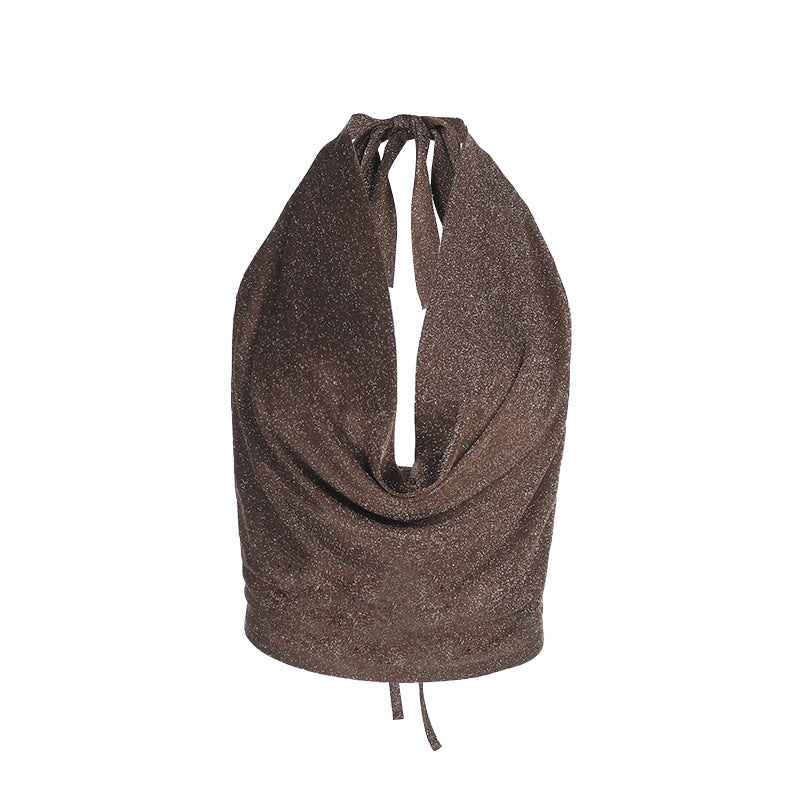 Dame Elegant Halter-Crop-Top med skimrende stof Skovae