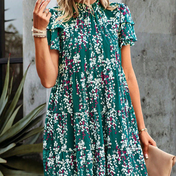 Dame Floral Ruskeskikt Mini Kjole Stilla