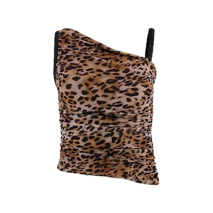 Dame Asymmetrisk Top med Leopardmønster og raffinerede Flæser Skovae