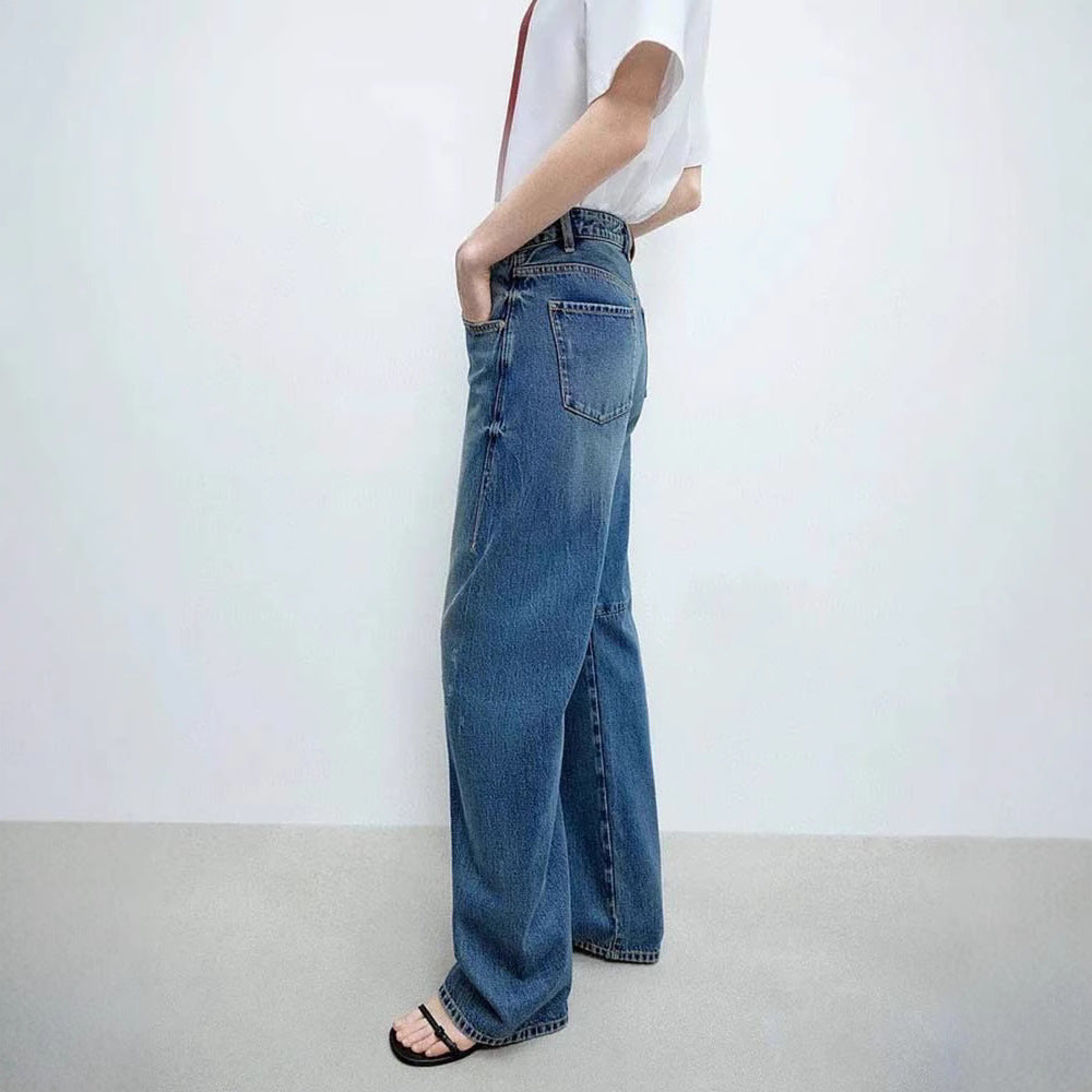 Dame bred jeansbukser med høj talje og moderne snit Stilla