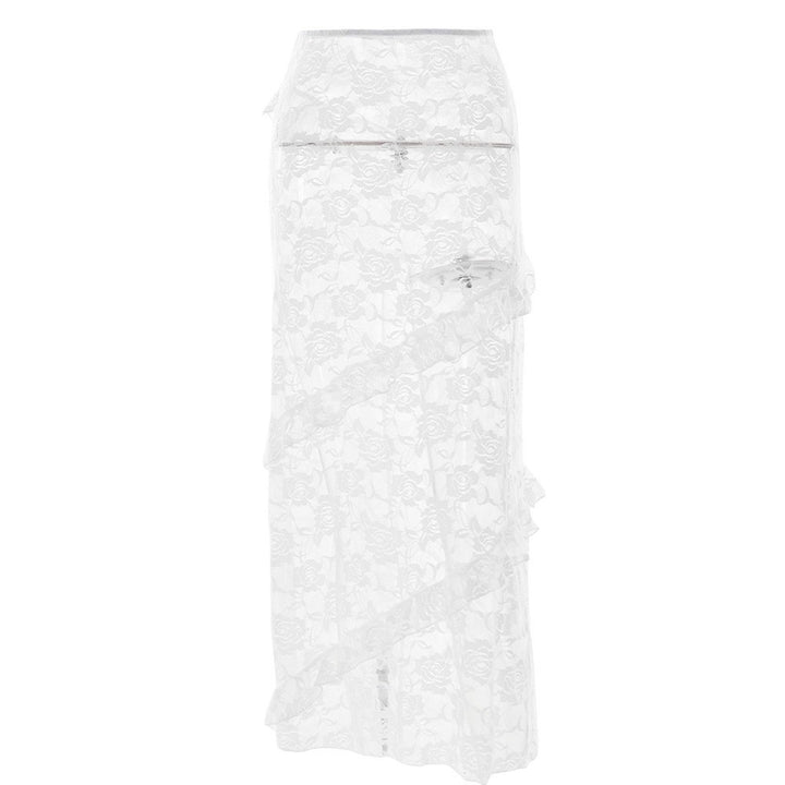 Dame Lange Spidskørt med asymmetrisk Rüschforløb og elegant Blomstspids Skovae