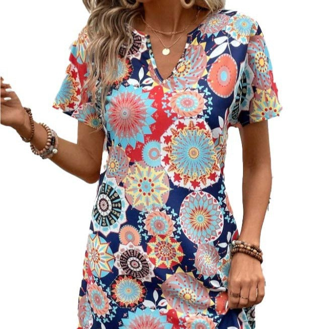 Dame Casual Kjole med blomsterprint og en elegant V-udskæring Stilla