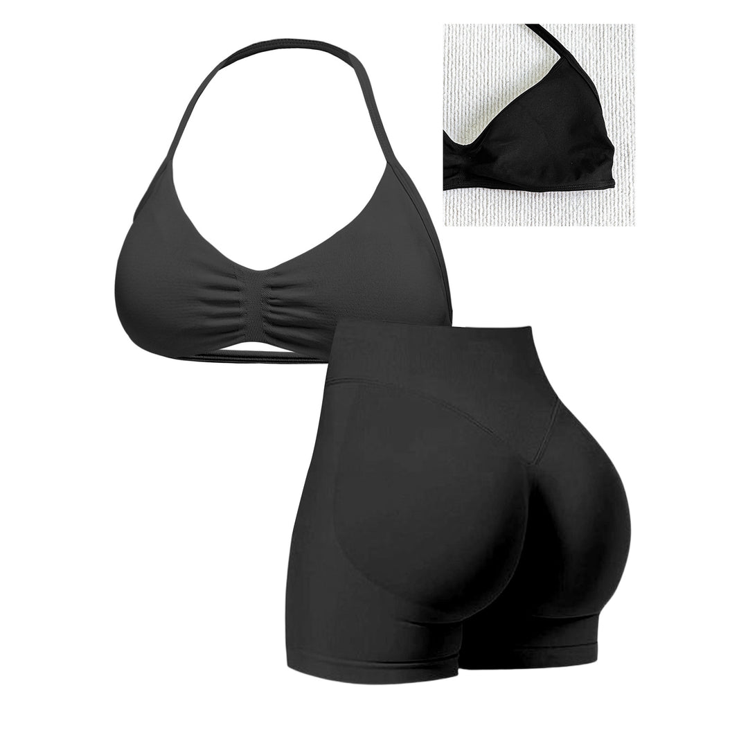 Dame sport-bikini-top med højt skårne shorts og sømløs design Skovae