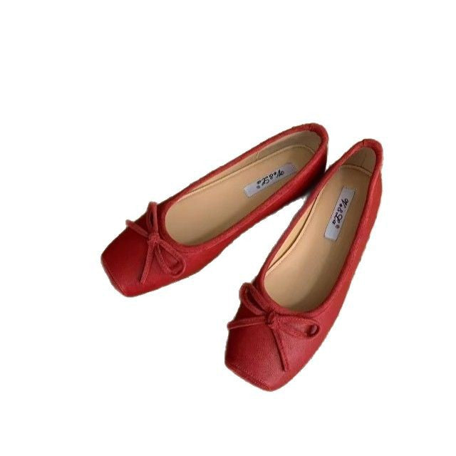 Femme Metallic Square Toe Flats med Sløjfedetalje Stilla