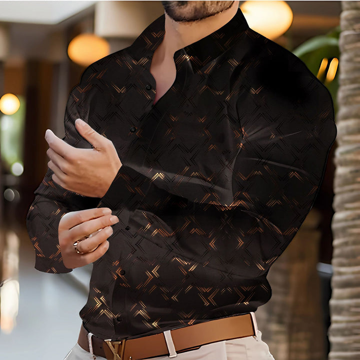 Herrer Elegant Langærmet Skjorte med Struktureret Mønster Stilla