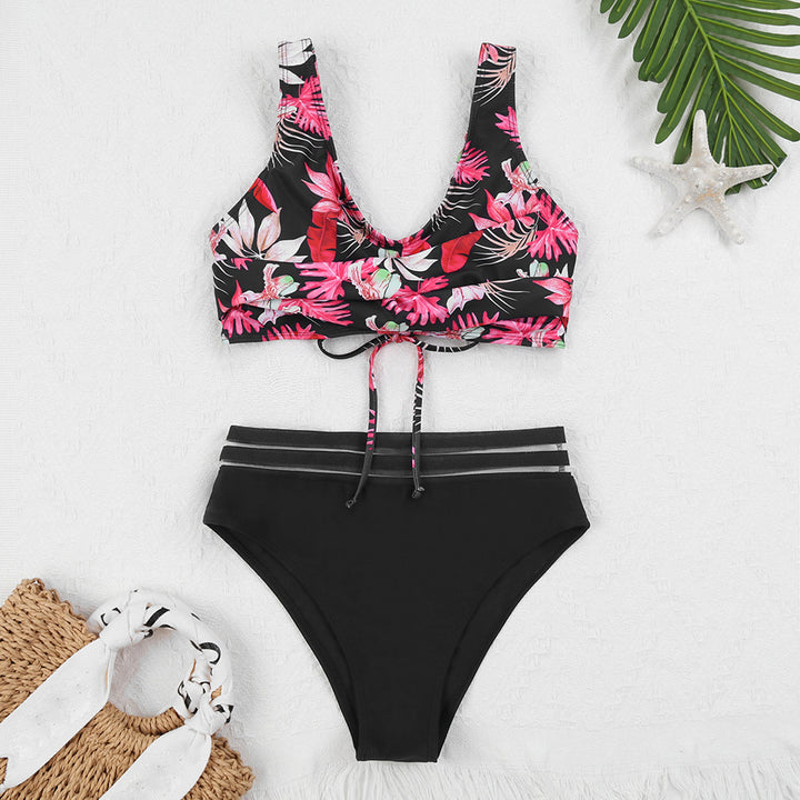 Dame Høj skåret Bikini-sæt med blomstermønster og justerbar top Stilla