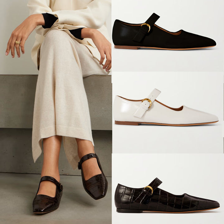Femme Spids-tå Rem Ballerina med gyldent spænde-detalje Stilla