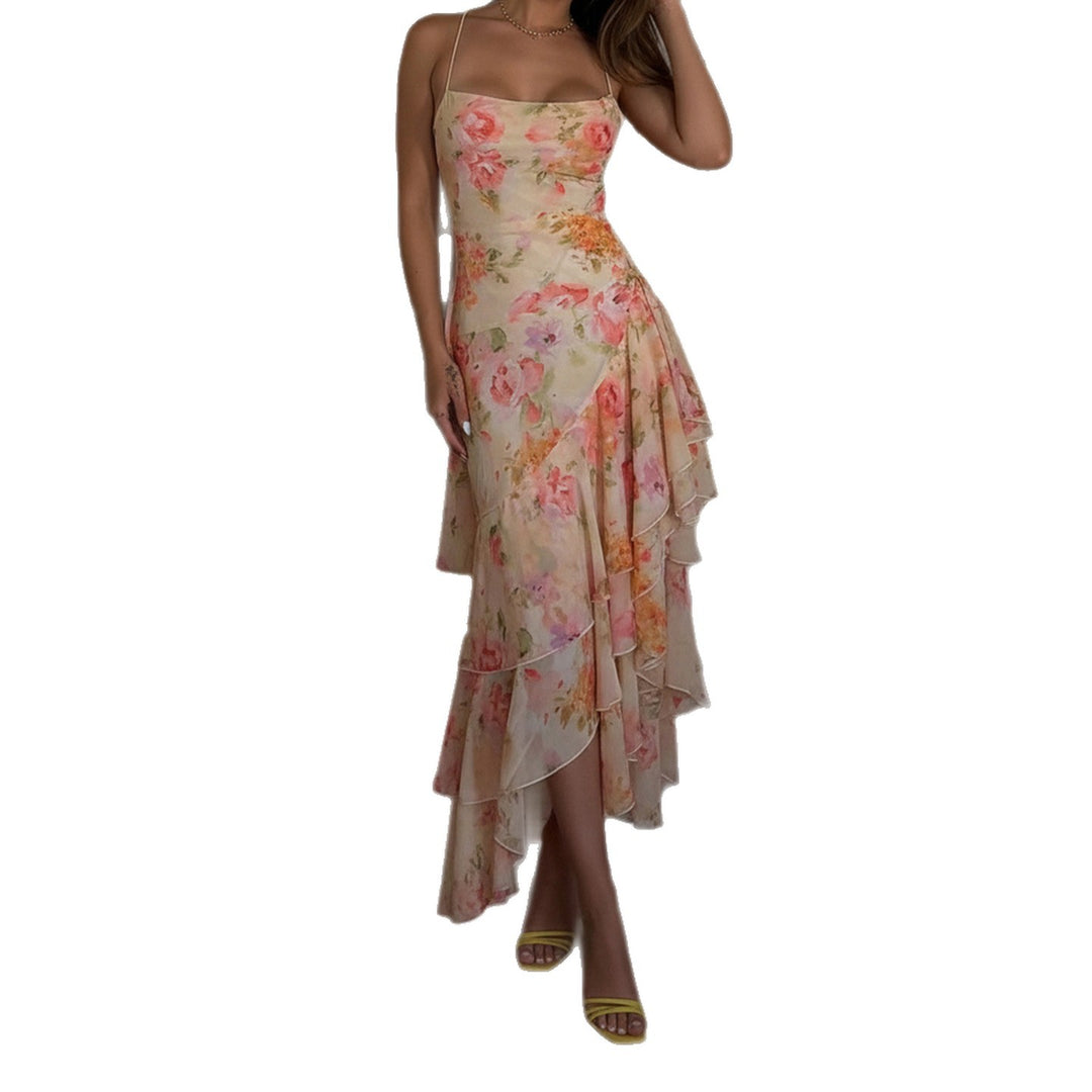 Dame floral maxikjole med ruffles detaljer Skovae