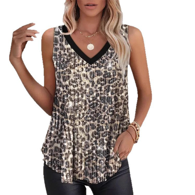 Dame Paillet T-shirt med V-hals Stilla