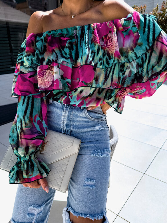 Damebluse i flæse-stil med blomstermønster Stilla