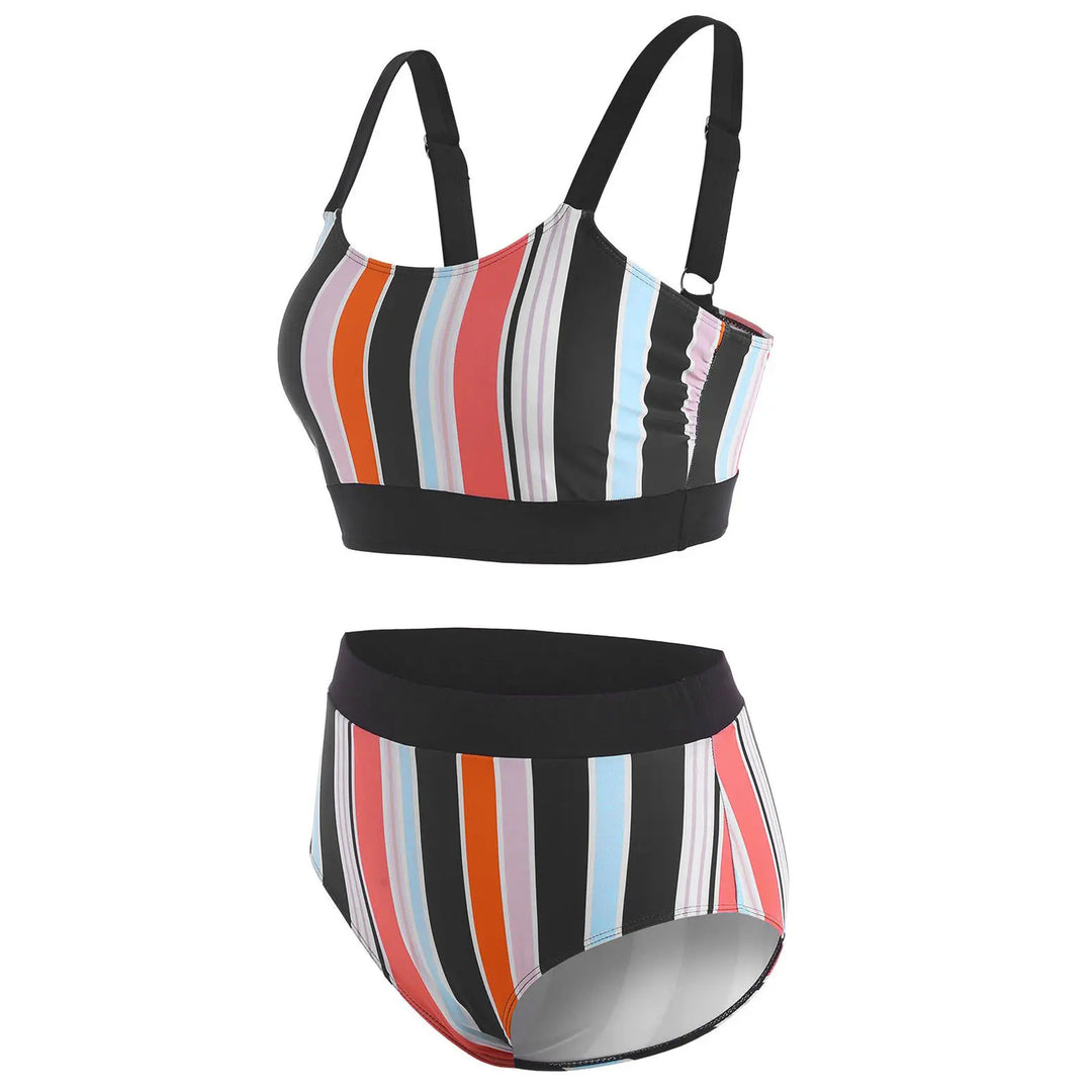 Dame Farverig Stribet Bikini-Sæt med Højskåren Buksedesign Stilla