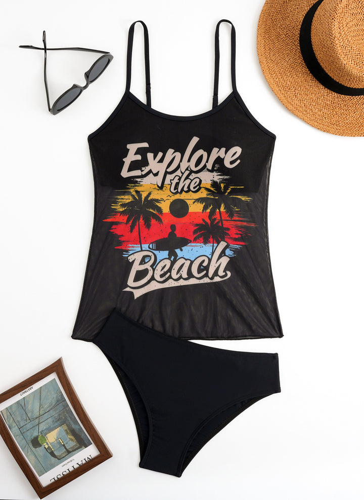Dame Sporty Tankini-sæt med trendy print Skovae