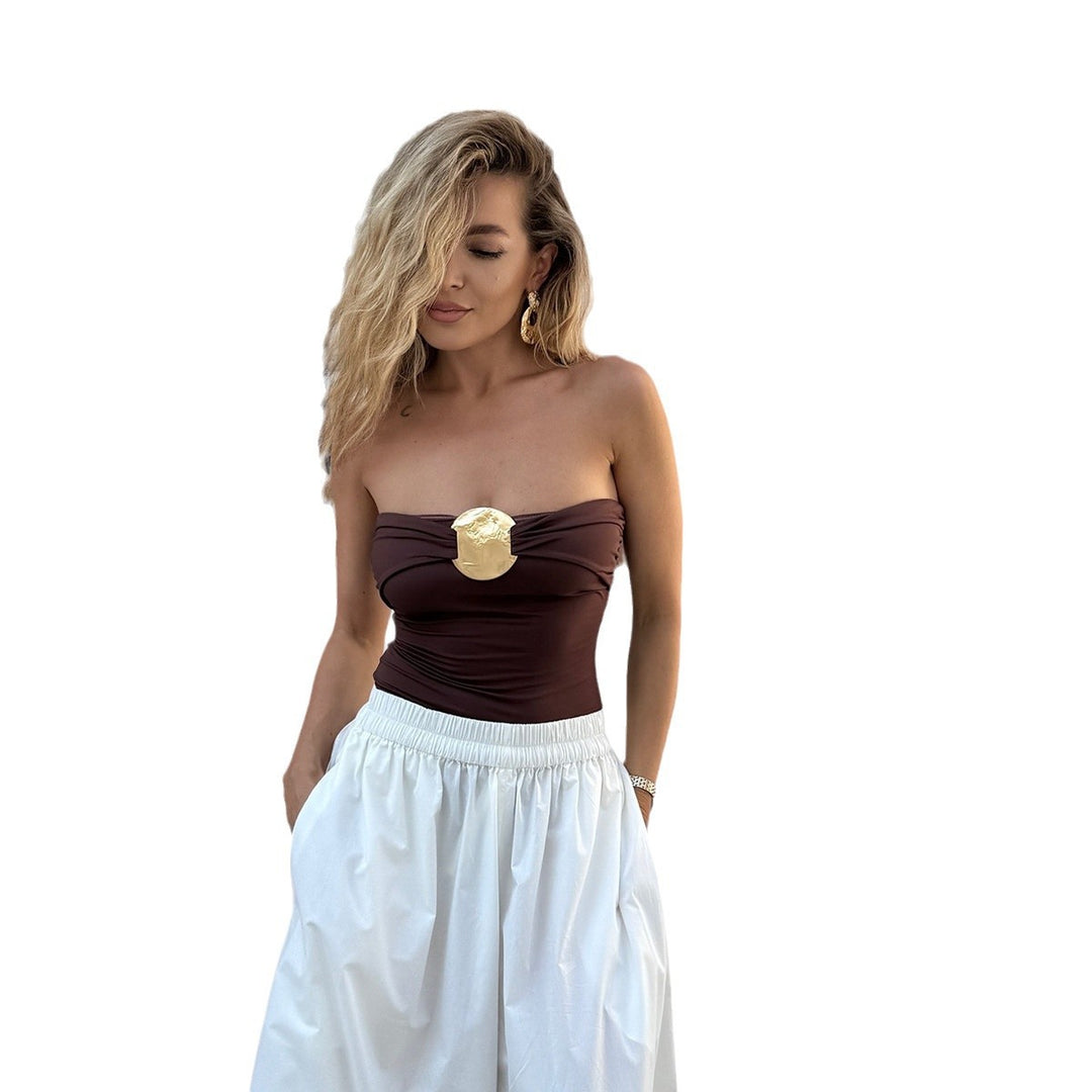 Dame strapless top med dekorativt smykkeelement Stilla