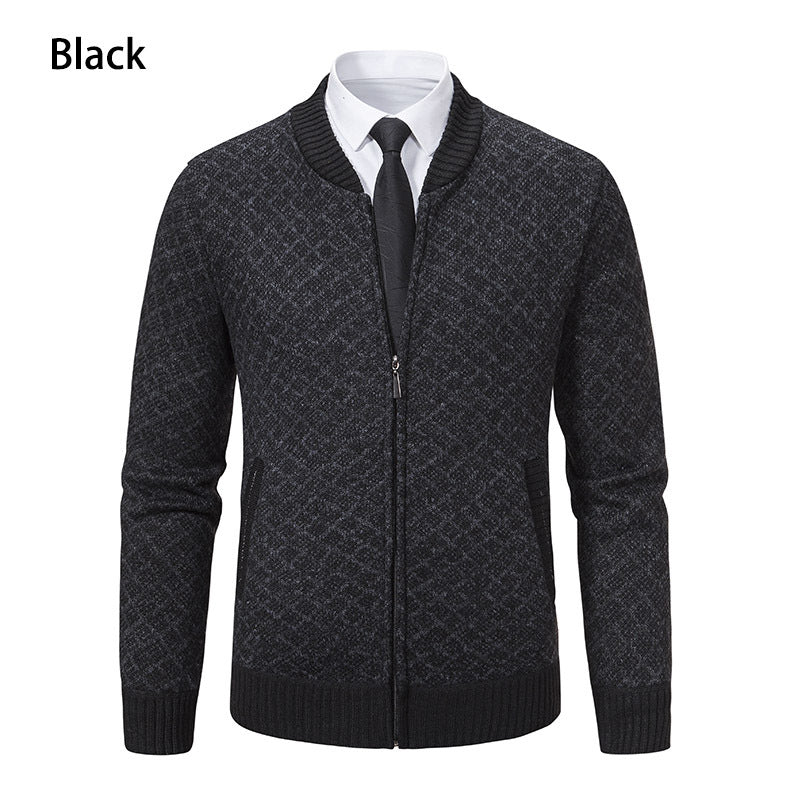 Herrer struktureret diamant-strik zip-up cardigan Stilla
