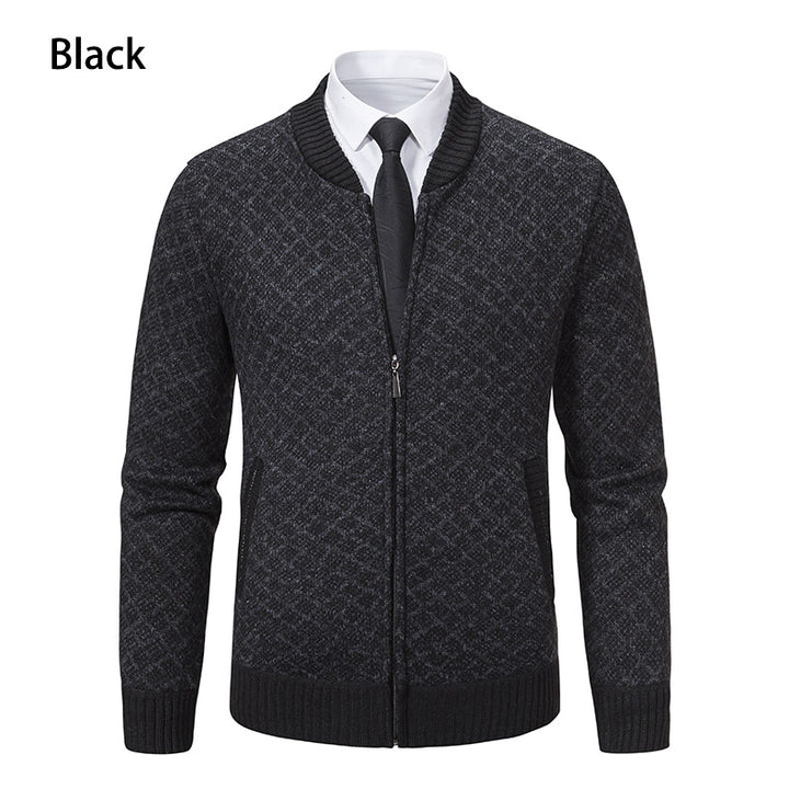 Herrer struktureret diamant-strik zip-up cardigan Stilla