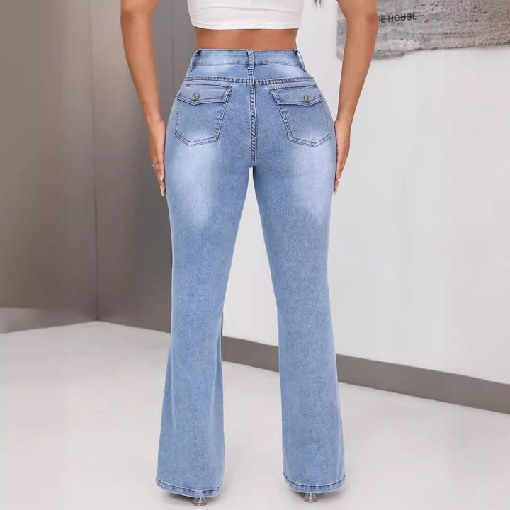 Kvinders Bootcut Jeans med Høj Talje og Unikt Design Stilla