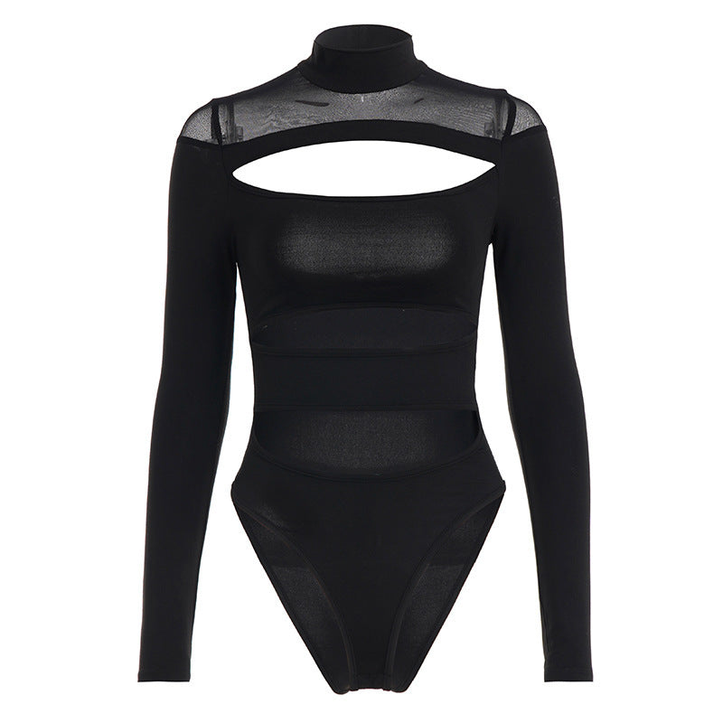 Dame Langærmet Bodysuit med raffineret cut-out design og elegant ståkrave Skovae