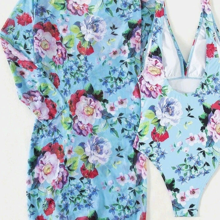 Dame blomsterprint badetøj cover-up og bikini sæt Stilla