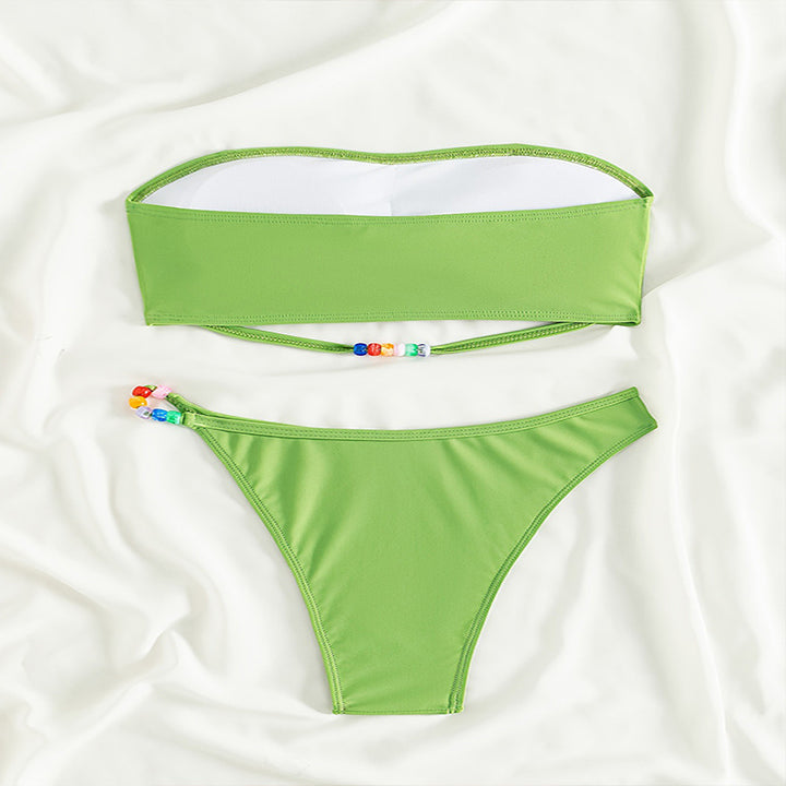 Dame bandeau-bikini med charmerende bead-detaljer Skovae