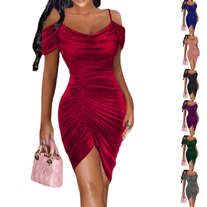 Dame Off-Shoulder Rynkning Bodycon Kjole Stilla