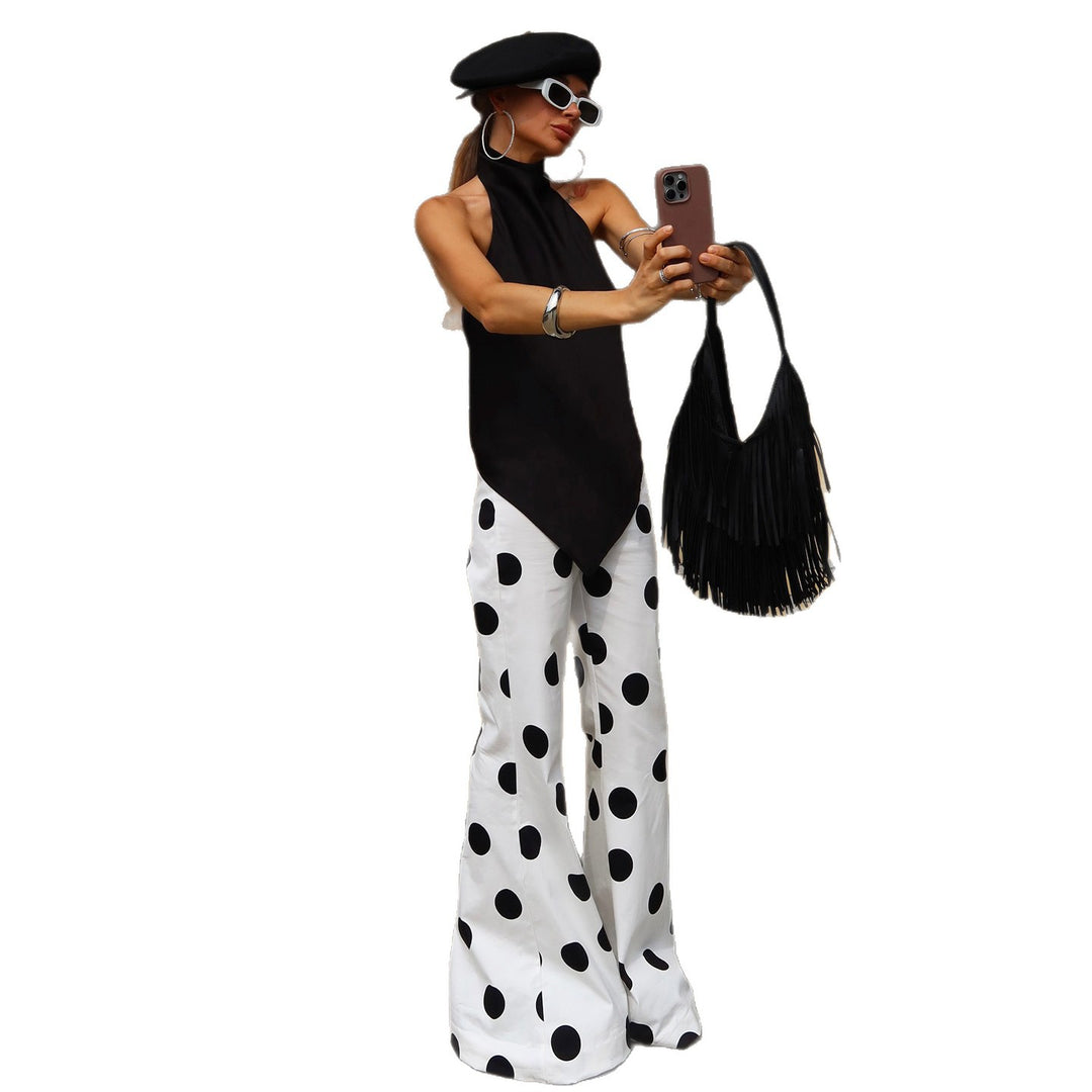 Dame Fashionable flared pants with stylish polka dot design Skovae