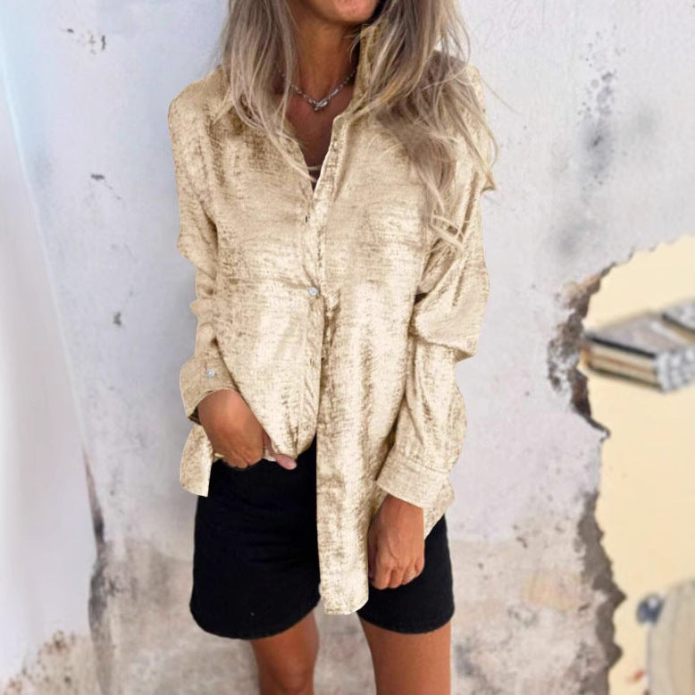 Dame Luxus Metallic Knap-ned Skjorte Stilla