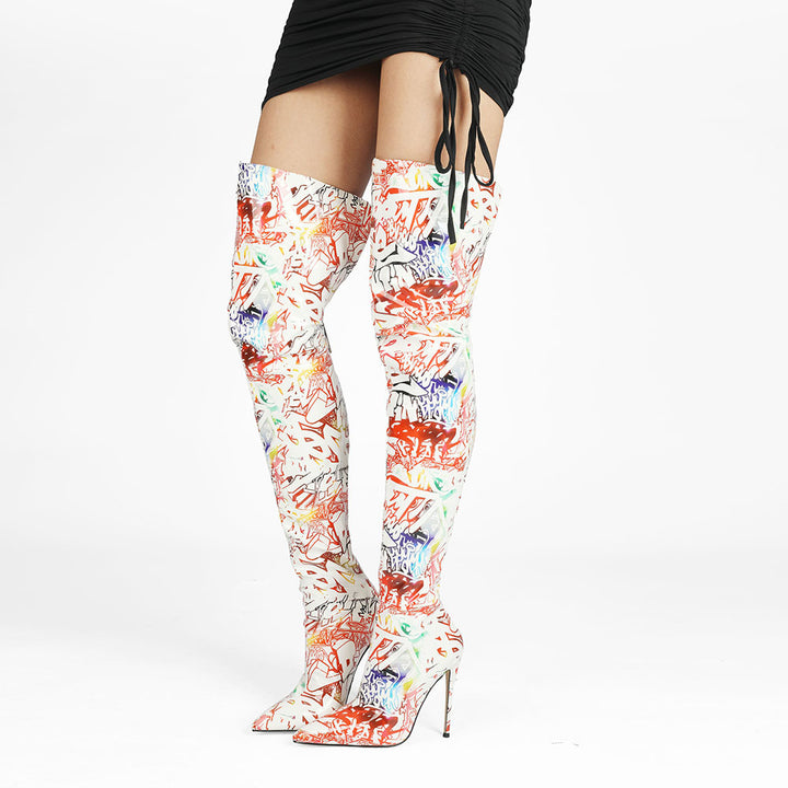 Femme Over-the-Knee Grafiktryk Stiletto Støvler Stilla