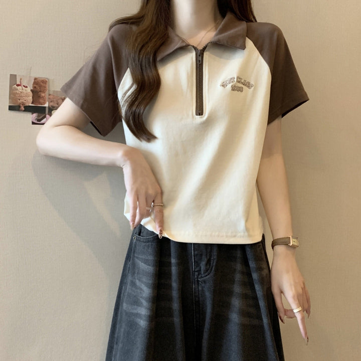 Dame Zip-Up Polo Tee med kontrastærmer Stilla