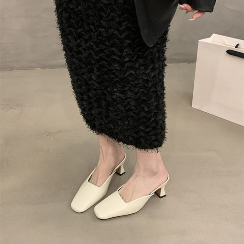 Damer elegante Slingback-Mules med blokhælhøjder og kvadratisk tåparti Stilla