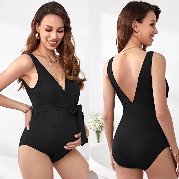 Dame ét bodysuit badedragt med indpakningsdesign og mave støtte Stilla