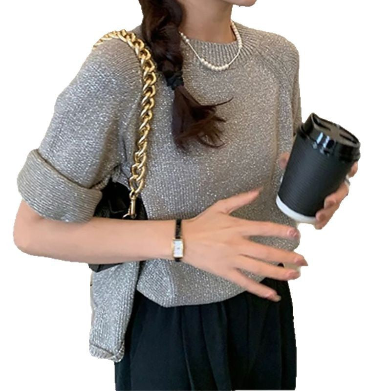 Dame afslappet strikpullover med glitrende garn og loose fit Stilla
