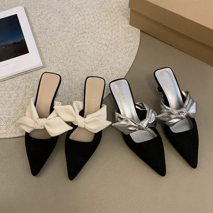 Dame elegante spidse Mules med sløjfeaccent Stilla