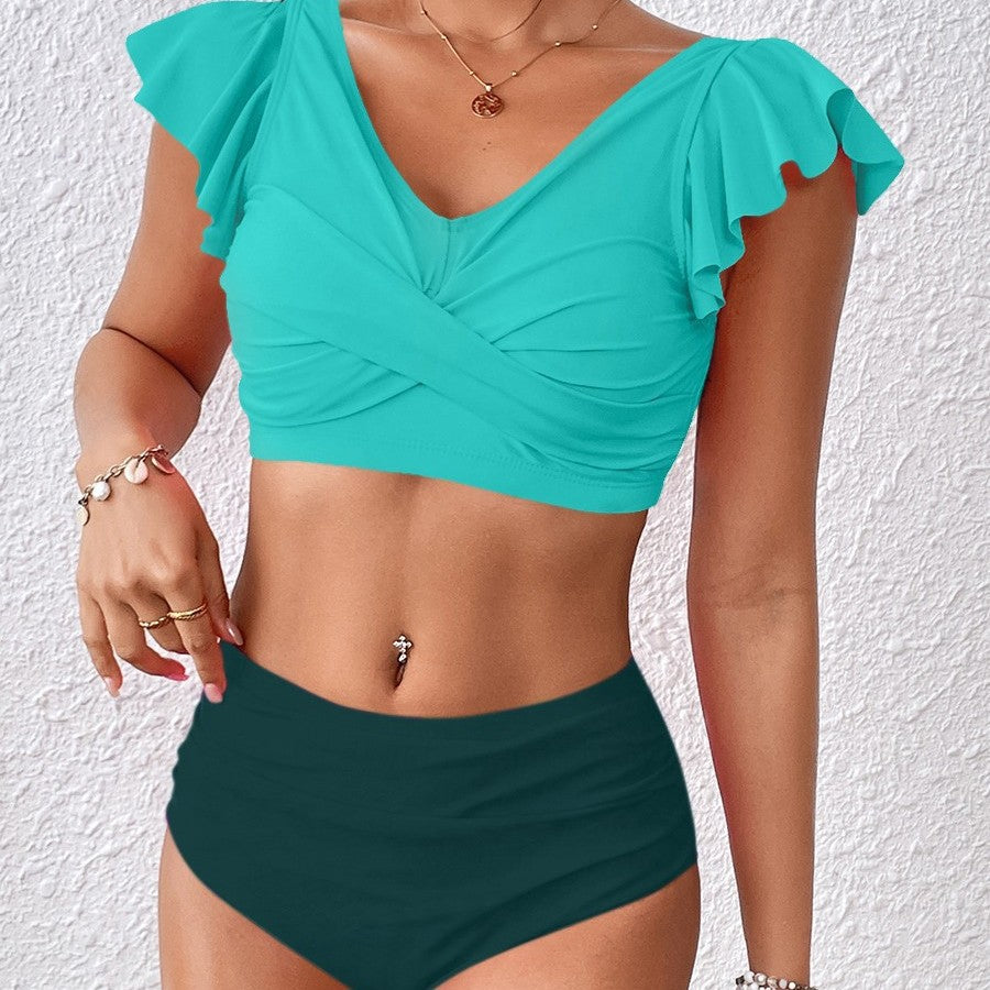 Femme Rüsch Crop Top og højtaljede bikini-bund sæt Stilla
