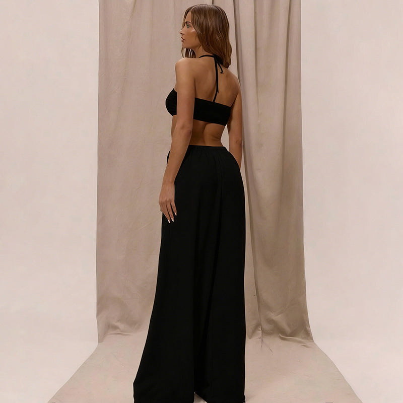 Damen Maxikleid mit seitlichem Cut-Out und Halterneck-Design Skovae