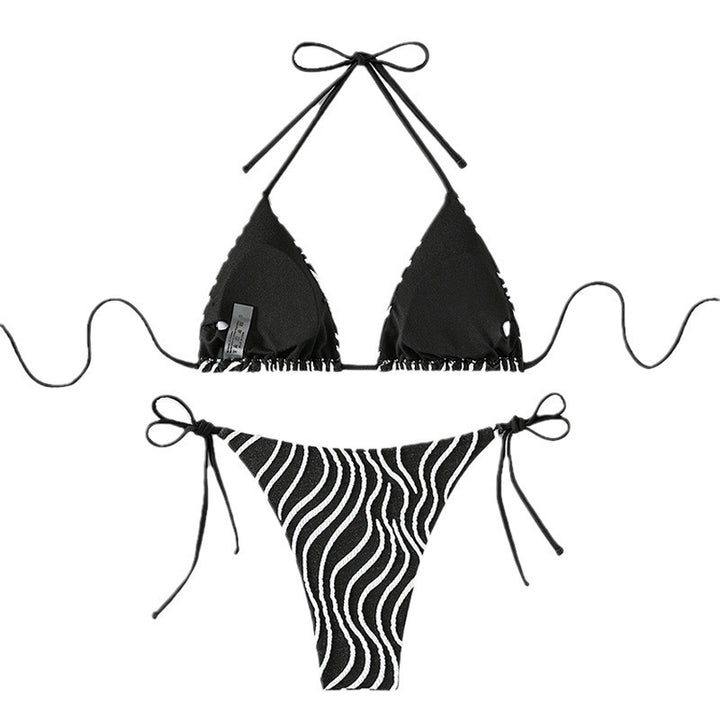Dame Triangel-Bikini-Sæt med usædvanligt stripe mønster Skovae