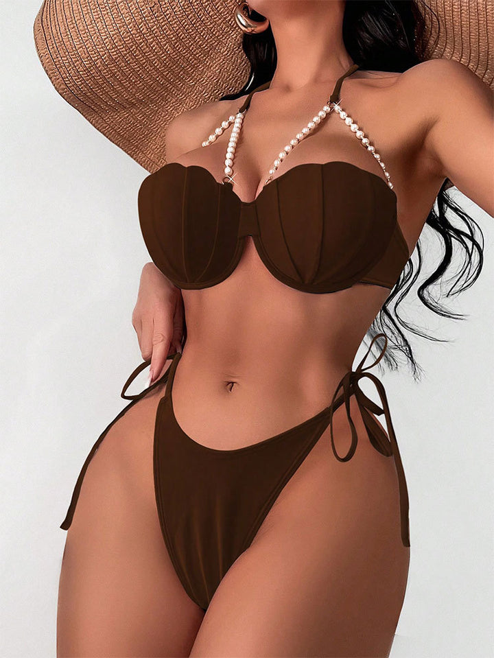 Dame Elegant Push-Up-Bikini med perleaccentuer Skovae