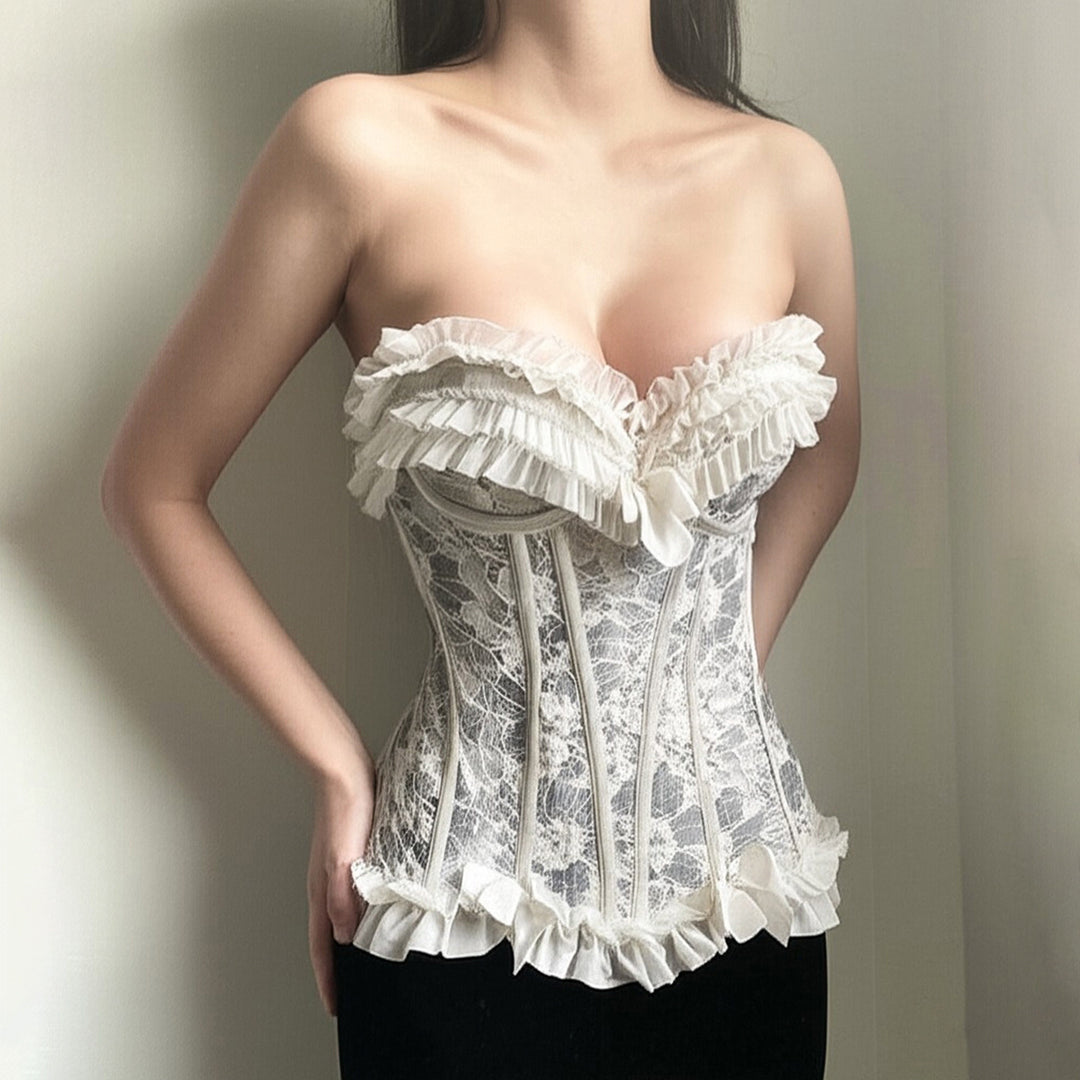 Dame spitze bustier med flæsedetaljer Skovae