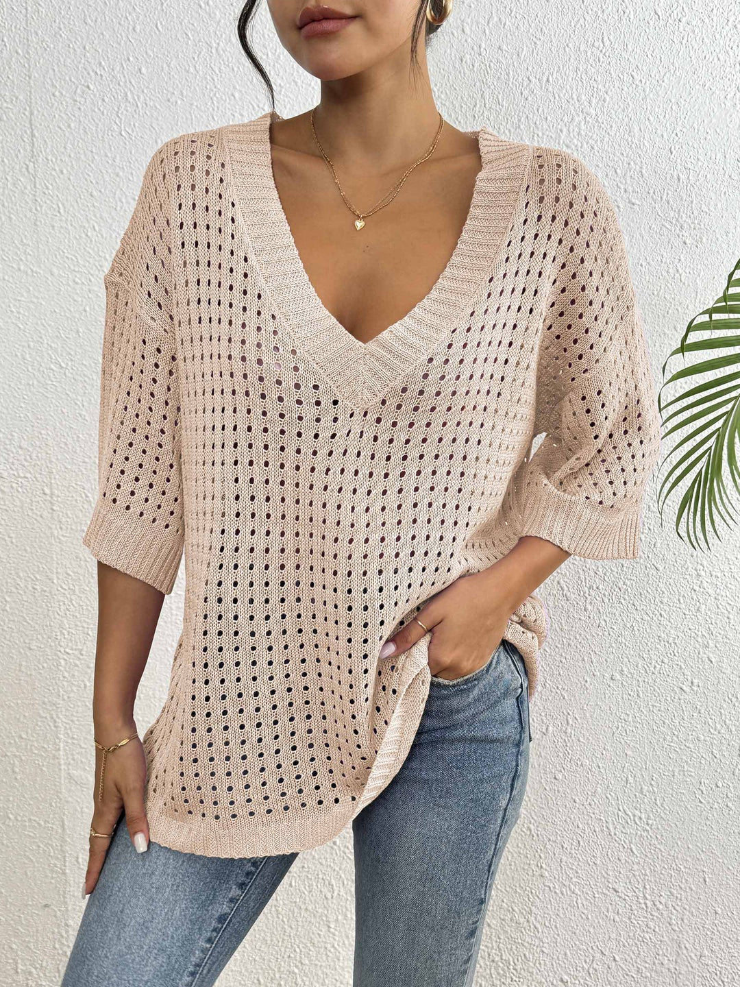 Dame Åndbar V-Hals Oversized Strik Pullover Stilla