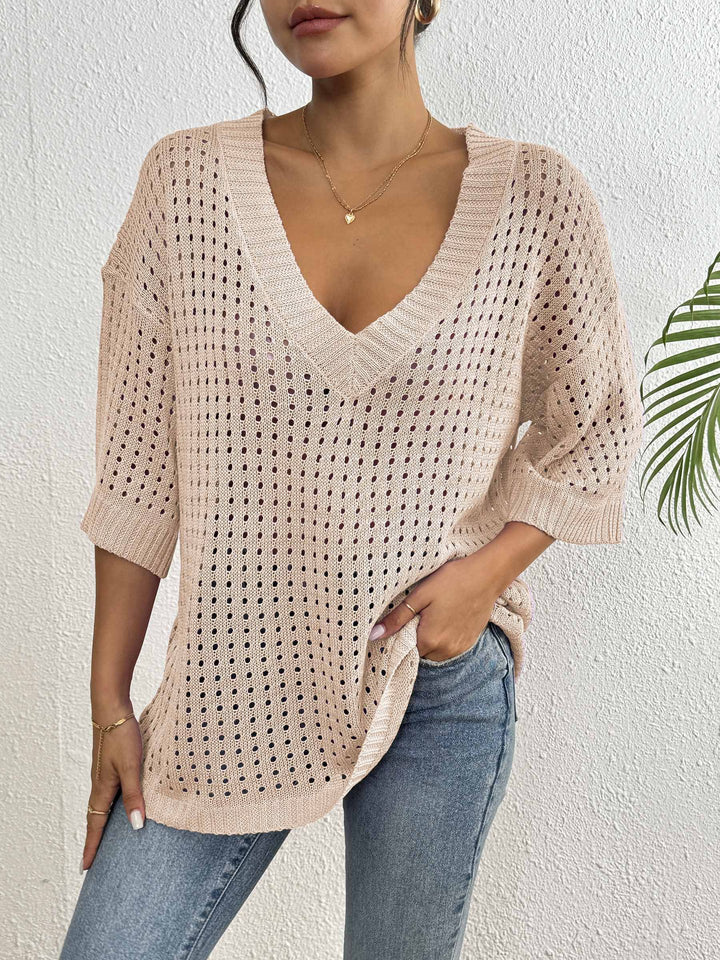 Dame Åndbar V-Hals Oversized Strik Pullover Stilla