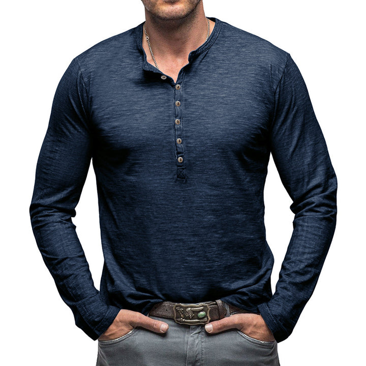 Herrer Langærmet Henley-Shirt med knapbar front og afslappet pasform Stilla