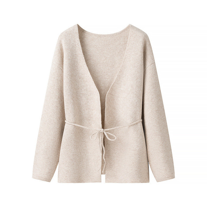 Femme Cozy Åben Forside Cardigan med Bindebælte Stilla