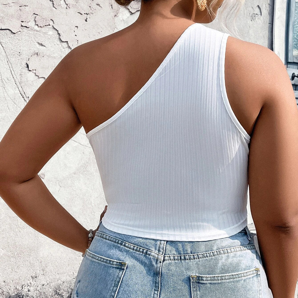 Dame asymmetrisk Crop-Top med fin ribstruktur og tætsiddende design Stilla