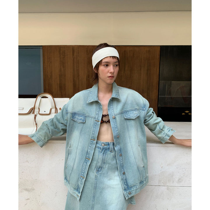 Dame Oversized Jeansjakke med afslappet pasform og justerbar krave Stilla