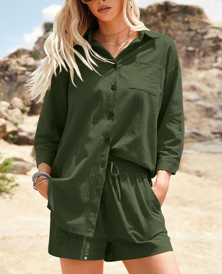 Dame casual kortærmet skjorte og bermuda shorts ensemble Stilla