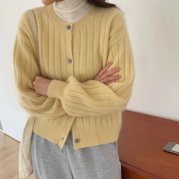 Dame hyggelig knap cardigan med ribbet tekstur Stilla