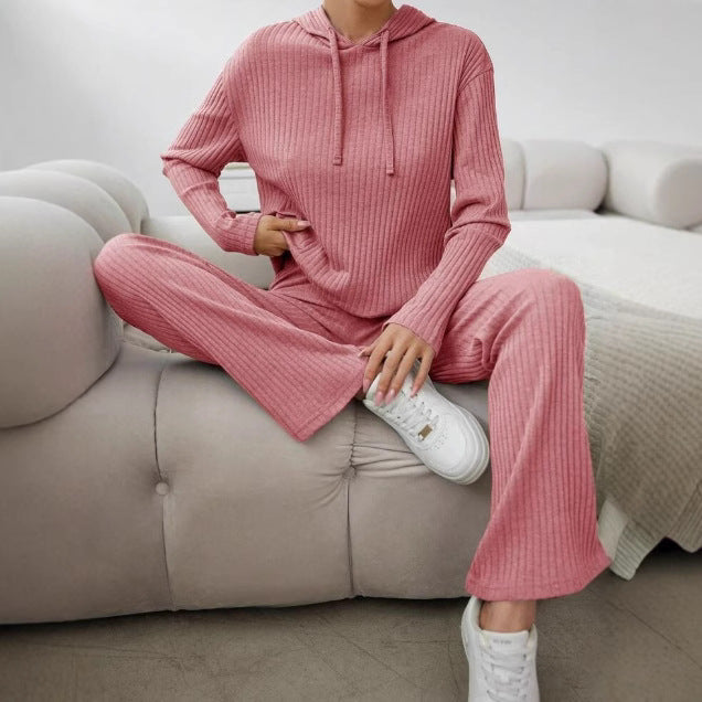 Dame Blødt Strik-Loungewear-Sæt med bredt bånd og ribbet design Stilla