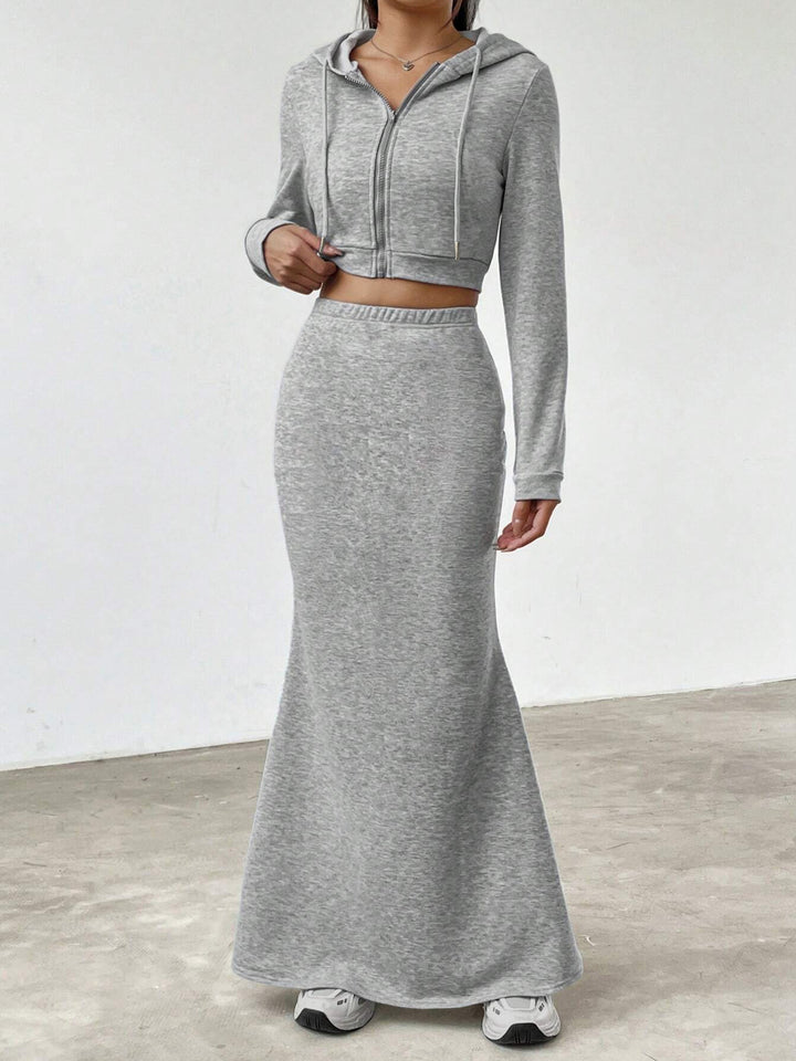Dame elegant Cropped Sweatshirt med høj talje og Maxiskørt Stilla