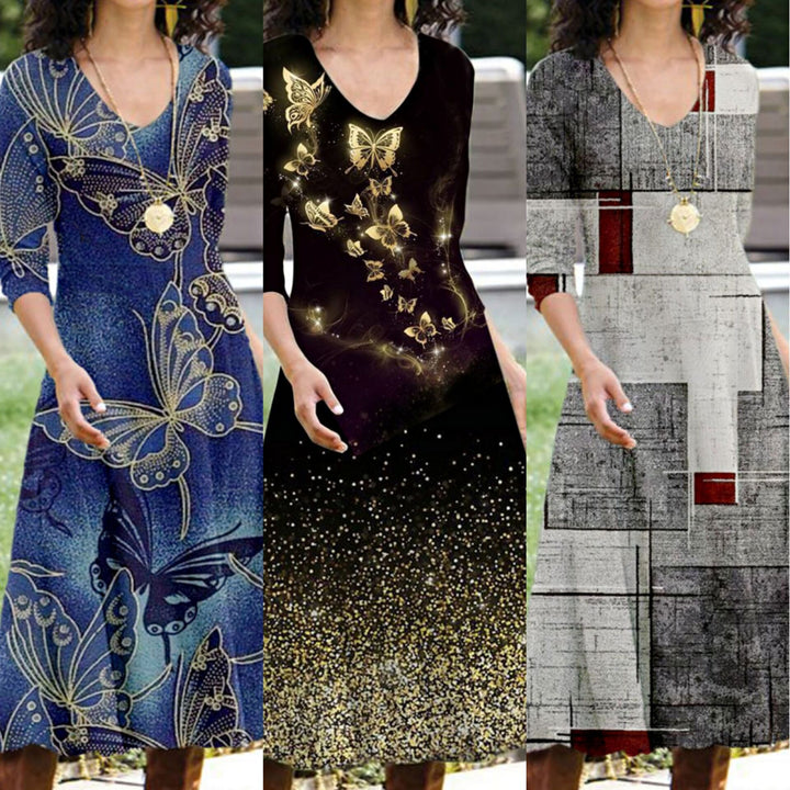 Dame Maxi-kjole med elegant sommerfugletryk Stilla