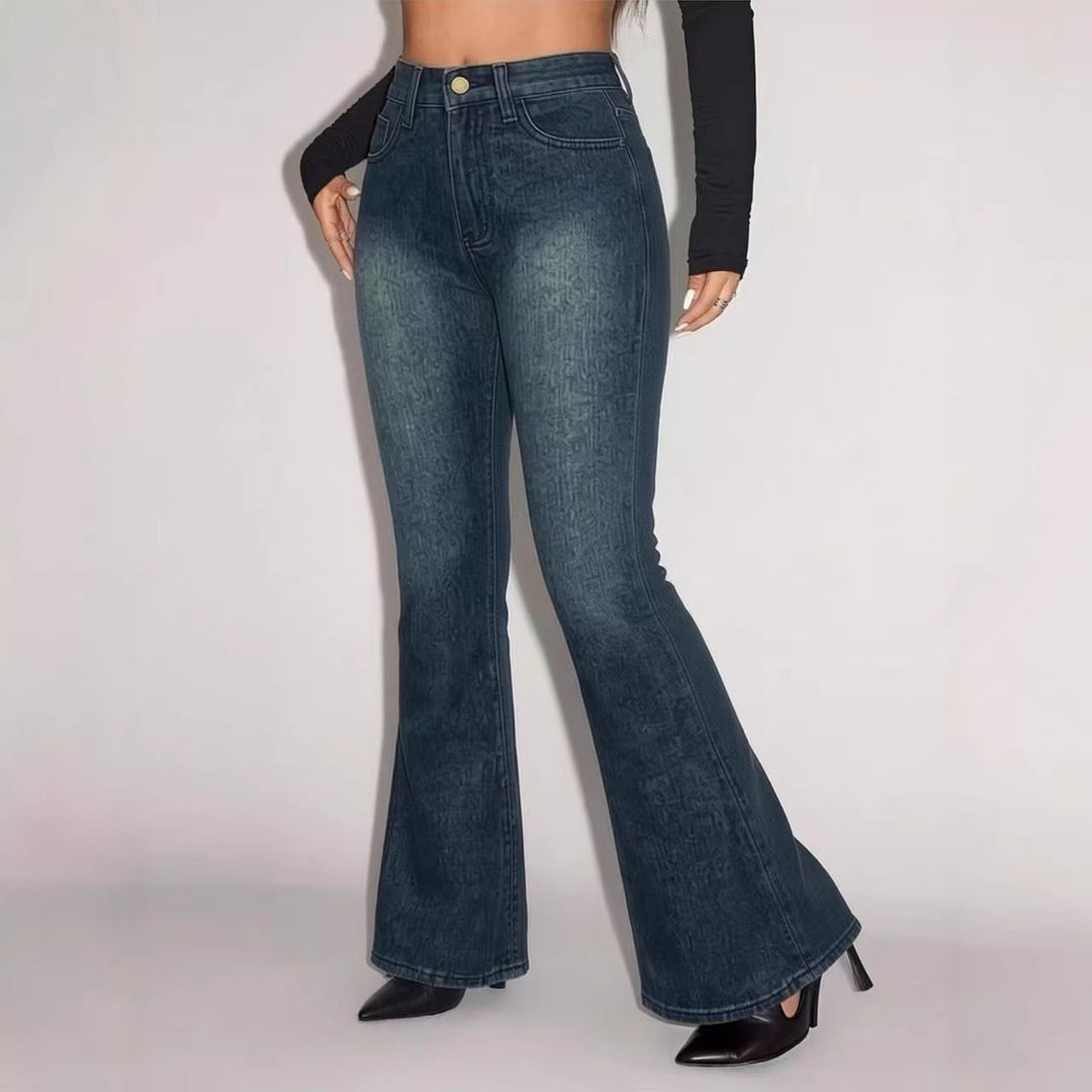 Dame Flared Jeans med høj talje og unikt strukturdesign Skovae