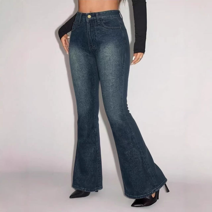 Dame Flared Jeans med høj talje og unikt strukturdesign Skovae